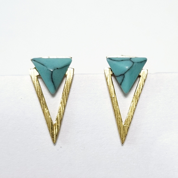 NEW Turquoise Sterling Silver Trillion Earrings - Picture 4 of 9